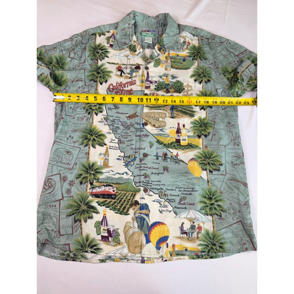 Reyn Spooner California Wine Map Shirt Mens Small Rayon Hawaiian Camp Green S - Picture 5 of 8